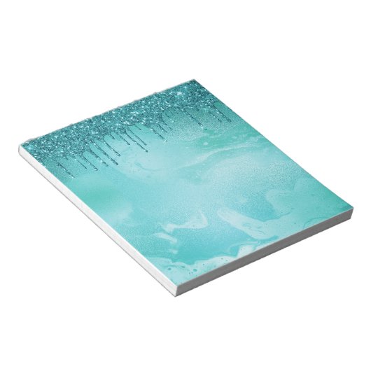 Aquamariner Glitzer Regen auf Luxusmetall Notizblock (angewinkelt)