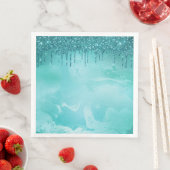 Aquamariner Glitzer Regen auf Luxusmetall Serviette (Beispiel)