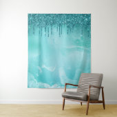 Aquamariner Glitzer Regen auf Luxusmetall Wandteppich (Beispiel)