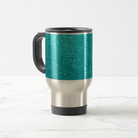Aquamariner Glitzer Reisebecher (Vorderseite Links)