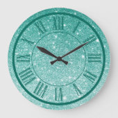 Aquamariner Glitzer Roman Numeral Sparkle Girly Große Wanduhr (Vorderseite)