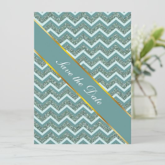 Aquamariner Glitzer Save The Date (Stehend Vorderseite)