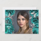 Aquamariner Glitzer-Schmetterling aus Silber Einladung (Rückseite)