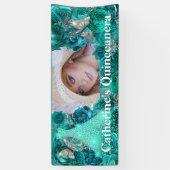 Aquamariner Glitzer-Schmetterling Quinceanera Banner (Vertikal)