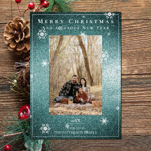 Aquamariner Glitzer Snowflakes Holiday Foto Card Feiertagskarte