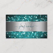 Aquamariner Glitzer Sparkle Stars Silver Decoratio Visitenkarte (Vorderseite)