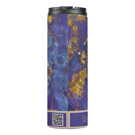 *~* Aquamariner Glitzer SWAG Marble QR Wärmeschwul Thermosbecher (Rückseite)