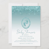 Aquamariner Glitzer Tropfen Kinderdusche Einladung (Vorderseite)