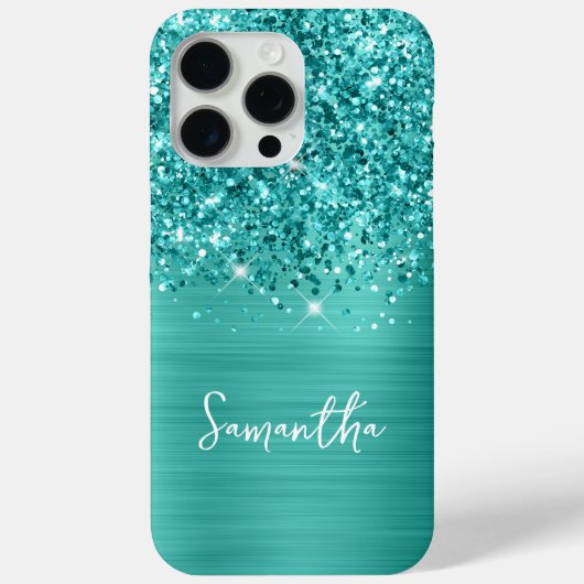 Aquamariner Glitzer Türkis Glam Name Case-Mate iPhone Hülle (Rückseite)