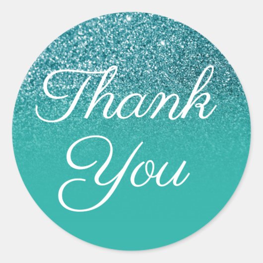 Aquamariner Glitzer Türkis Gradient Vielen Dank Runder Aufkleber (Vorderseite)