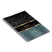 Aquamariner Glitzer und schwarzer Damast Notizblock (Rechte Seite)
