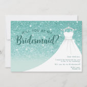 Aquamariner Glitzer wird mein Brautmädchen sein Einladung (Vorderseite)