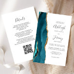 Aquamariner Gold QR Code Einladung<br><div class="desc">Rett die Kosten für das Drucken und Verschicken separater RSVP-Karten mit dieser eleganten, modernen All-in-One-Hochzeitseinladung. Der links Rand ist mit einem aquamarinen, blauen Aquarellstreifen versehen, der mit goldenen Imitaten Glitzer bestickt ist. Der individuell anpassbare Text kombiniert handgeschriebene Holzkohle, Kupferplatte und kursiv Schriftart auf weißem Hintergrund. Die Rückseite bietet Platz für...</div>