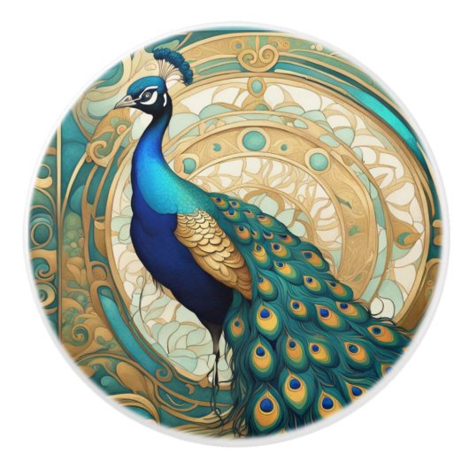 Aquamariner Golden Peacock Bird Kunst, Dichtung un Keramikknauf (Vorderseite)