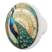 Aquamariner Golden Peacock Bird Kunst, Dichtung un Keramikknauf (Rechts)