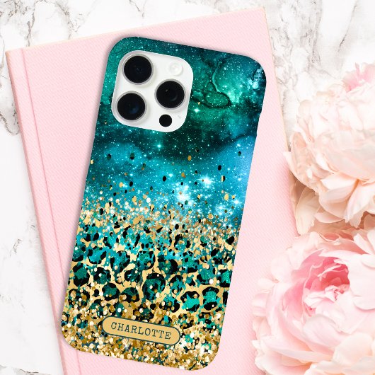 Aquamariner Goldleopard Druckgalaxie Personalisier Case-Mate iPhone Hülle