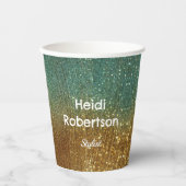 Aquamariner Goldnebel-Glitzer Pappbecher (Vorderseite)