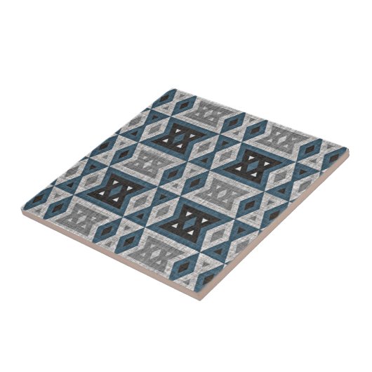 Aquamariner, grauer schwarzer Ektiker Ethnic Look Fliese (Seite)