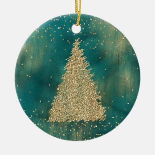 Aquamariner Green Gold Glitzer Shine Weihnachtsbau Keramik Ornament (Vorne)