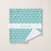 Aquamariner grüner Anker, weißes nautisches Monogr Badhandtuch Set (Waschlappen)