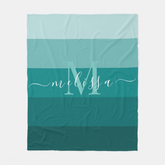 Aquamariner grüner blauer Farbblock Monogramm Stil Fleecedecke (Vorderseite)