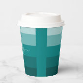 Aquamariner grüner blauer Farbblock Monogramm Stil Pappbecher (Links)