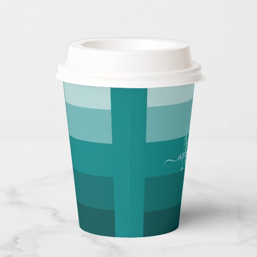 Aquamariner grüner blauer Farbblock Monogramm Stil Pappbecher (Rechts)