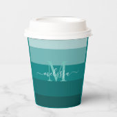 Aquamariner grüner blauer Farbblock Monogramm Stil Pappbecher (Vorderseite)