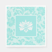 Aquamariner grüner, blauer Vintager Damast Serviette (Vorderseite)