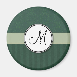 Aquamariner grüner Damast mit Streifen und Monogra Magnet