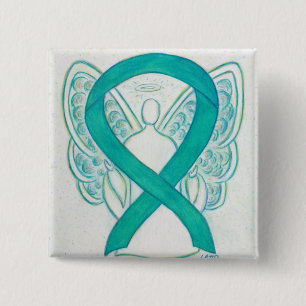 Aquamariner Grüner Engel-Bewusstsein Ribbon Art La Button