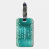 Aquamariner grüner Glitzer Pinselmetall Monogram-S Gepäckanhänger (Rückseite vertikal)