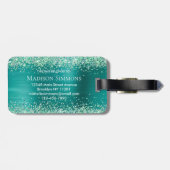 Aquamariner grüner Glitzer Pinselmetall Monogram-S Gepäckanhänger (Rückseite horizontal)