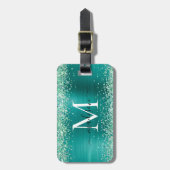 Aquamariner grüner Glitzer Pinselmetall-Monogramm- Gepäckanhänger (Vorderseite vertikal)