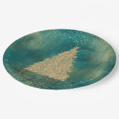 Aquamariner Grüner Glitzer Sparkle Weihnachtsbaum Pappteller (Schrägansicht)