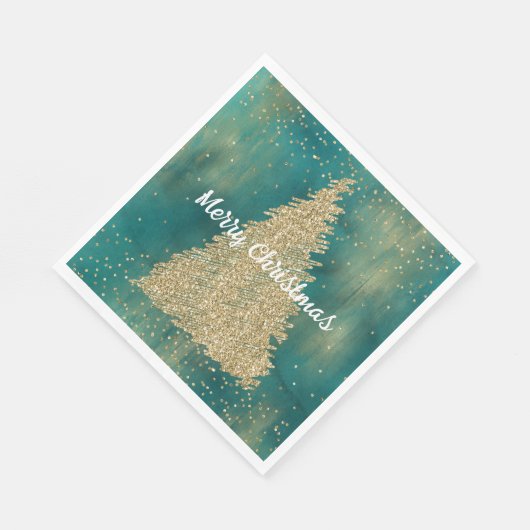 Aquamariner Grüner Glitzer Sparkle Weihnachtsbaum Serviette (Ecke)