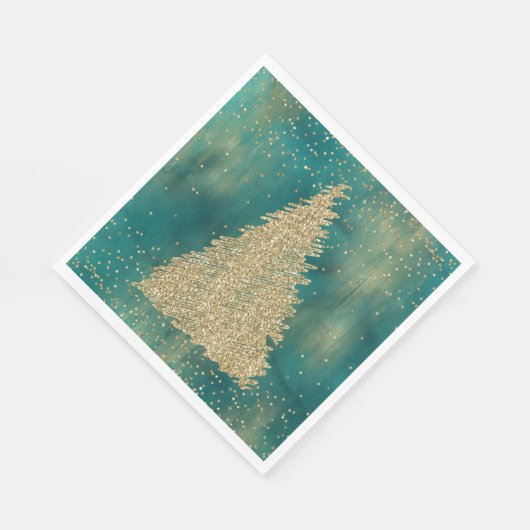 Aquamariner Grüner Glitzer Sparkle Weihnachtsbaum Serviette (Ecke)