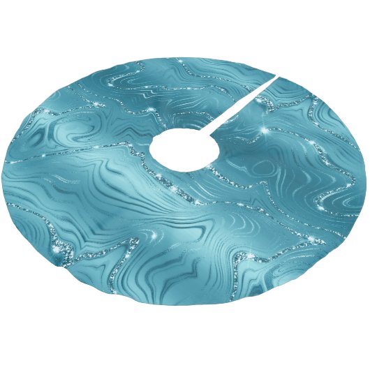 Aquamariner grüner Glitzer Streifen Polyester Weihnachtsbaumdecke (Schrägansicht)