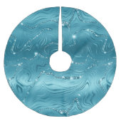 Aquamariner grüner Glitzer Streifen Polyester Weihnachtsbaumdecke (Vorderseite)
