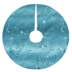 Aquamariner grüner Glitzer Streifen Polyester Weihnachtsbaumdecke