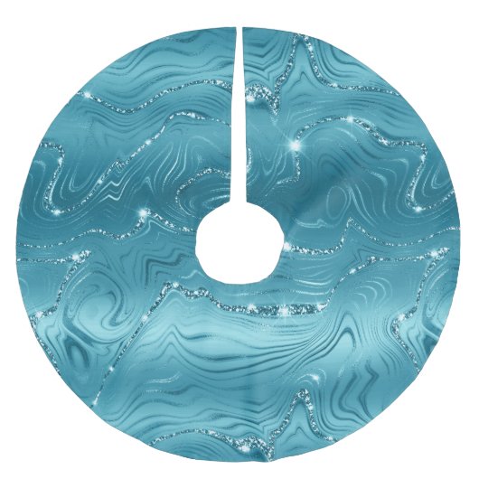 Aquamariner grüner Glitzer Streifen Polyester Weihnachtsbaumdecke (Vorderseite)