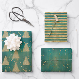 Aquamariner Grüner Glitzer Weihnachtsbaum    Geschenkpapier Set