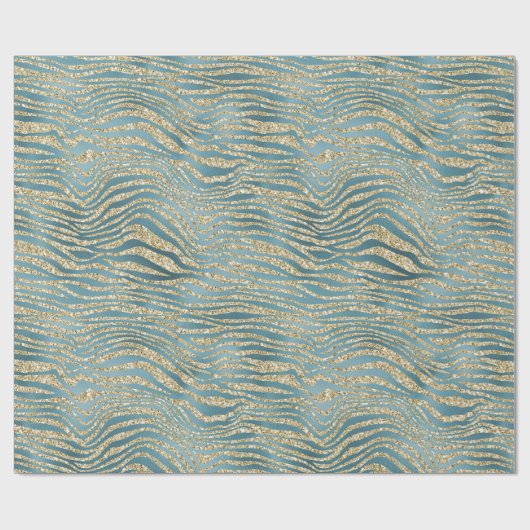 Aquamariner grüner Glitzer Zebra Print Geschenkpapier (Flach)
