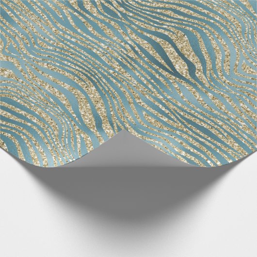 Aquamariner grüner Glitzer Zebra Print Geschenkpapier (Ecke)