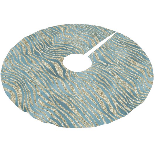 Aquamariner grüner Glitzer Zebra Print Polyester Weihnachtsbaumdecke (Schrägansicht)