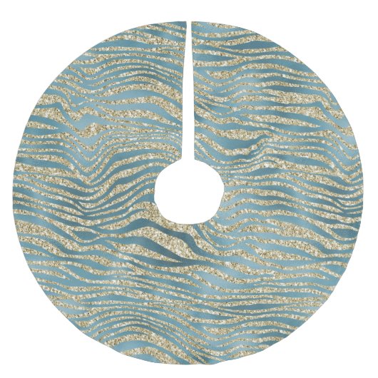 Aquamariner grüner Glitzer Zebra Print Polyester Weihnachtsbaumdecke (Vorderseite)