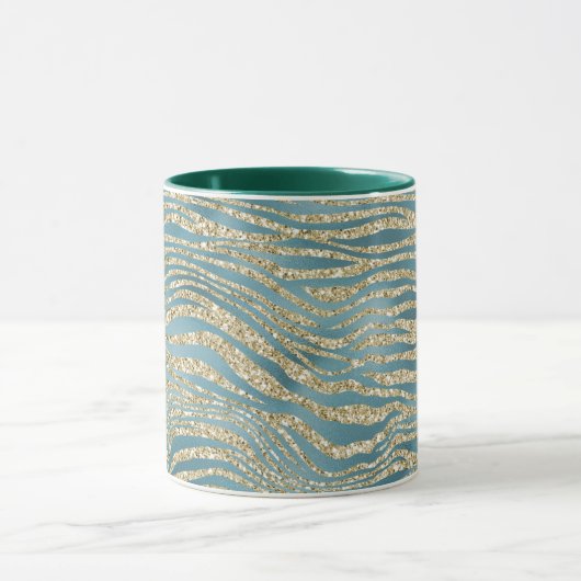 Aquamariner grüner Glitzer Zebra Print Tasse (Zentrum)