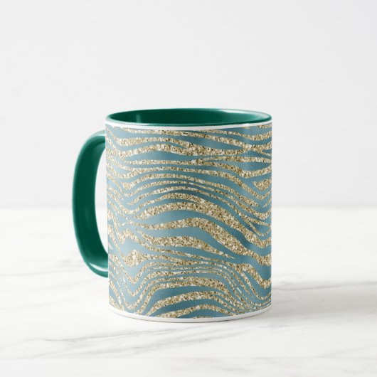 Aquamariner grüner Glitzer Zebra Print    Tasse (Vorderseite Links)