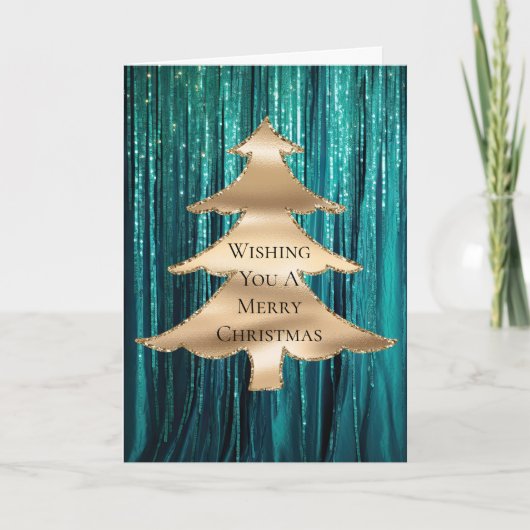 Aquamariner grüner Goldklingelbaum Karte (Vorderseite)