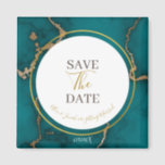 Aquamariner grüner Kintsugi Geode Wedding Save the Magnet<br><div class="desc">.: Herrlich aquamarin mit goldenem Kintsugi-Look Detail. Handskript und all-caps Schriftart zusammen sehen elegant auf diesem geode-stone Concept Hintergrund aus. .: Coordinating Items sind verfügbar .: Passen Sie Ihren Wünschen an!</div>